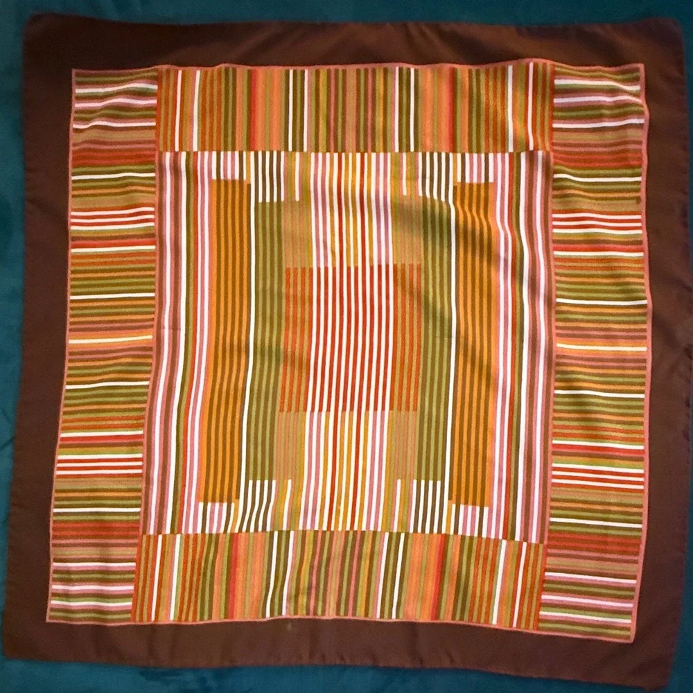Vintage Made in Italy Striped Scarf Brown Orange Green‎ Pink Polyester 26x26